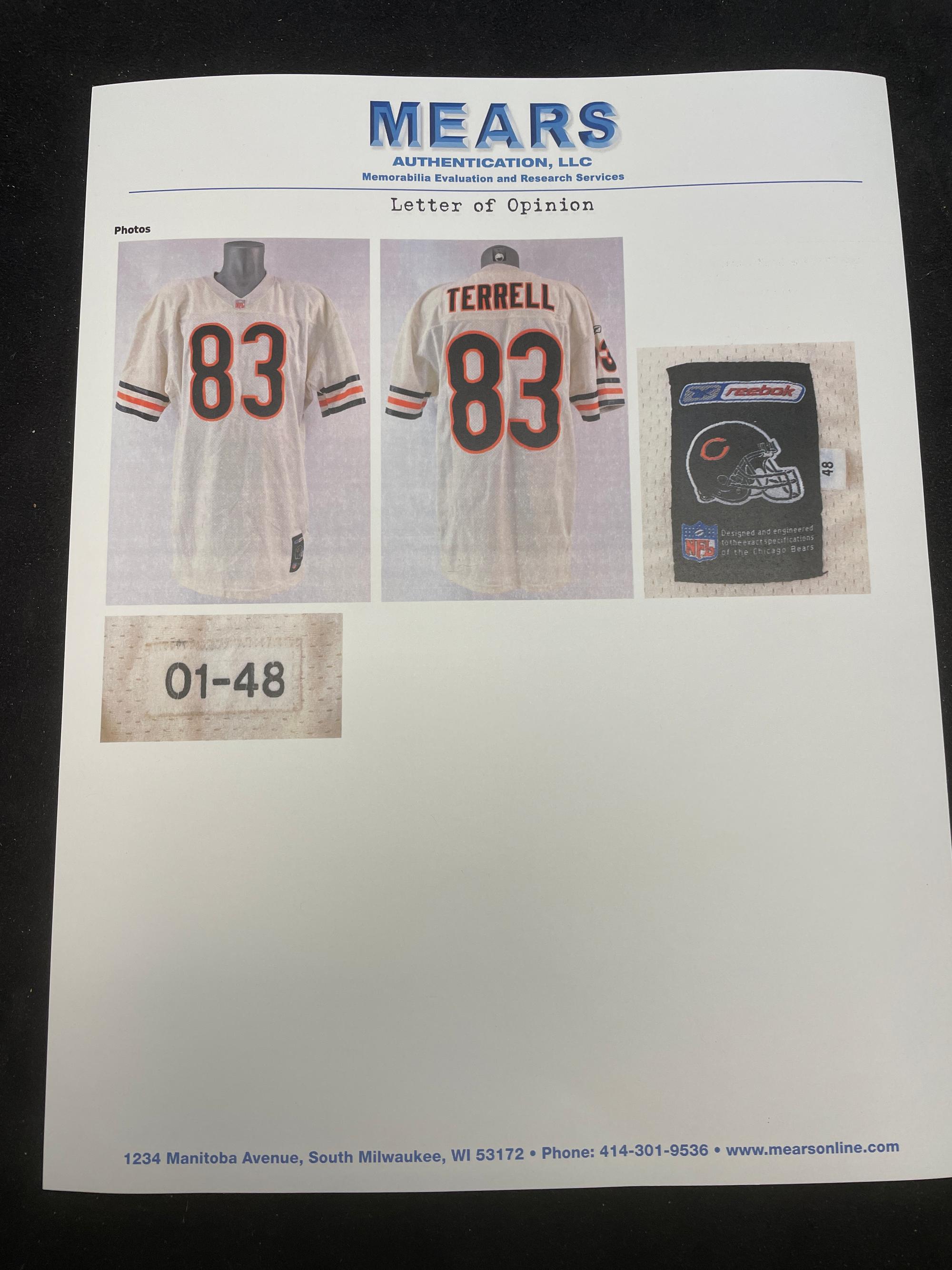 A David Terrell Rookie Season Game Used Chicago Bears Football Jersey (MEARS A10)