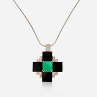 An 18K Gold, Emerald, Onyx, and Diamond Necklace