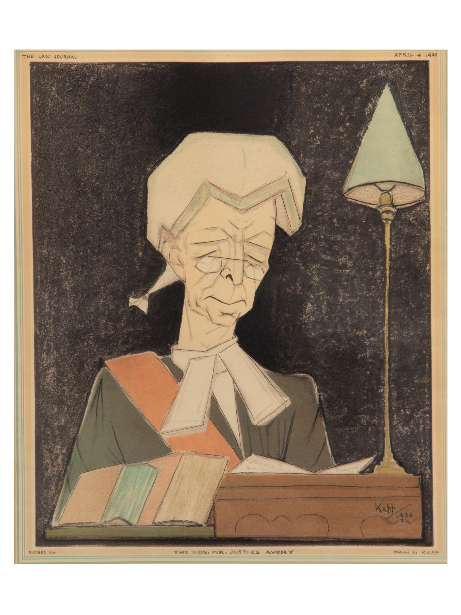 A Set of Ten Lithograph Caricatures of British Lawyers and Politicians by Edmond Xavier Kapp (British, 1890-1978) for The Law Journal