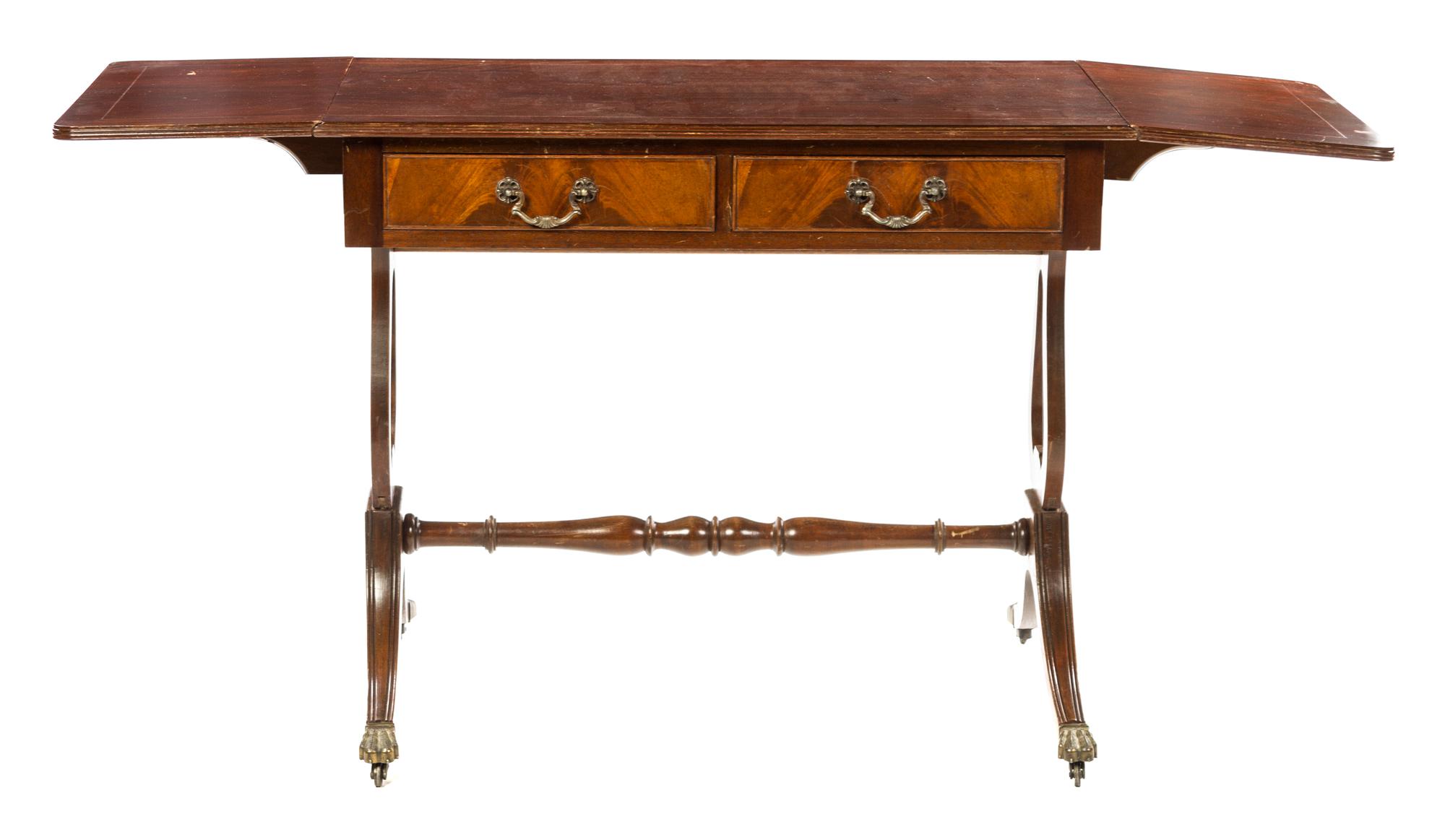 A Regency Style Mahogany Sofa Table Height 29 1/2 x width 35 1/2 x depth 21 1/2 inches. — LATE 19TH/EARLY 20TH CENTURY