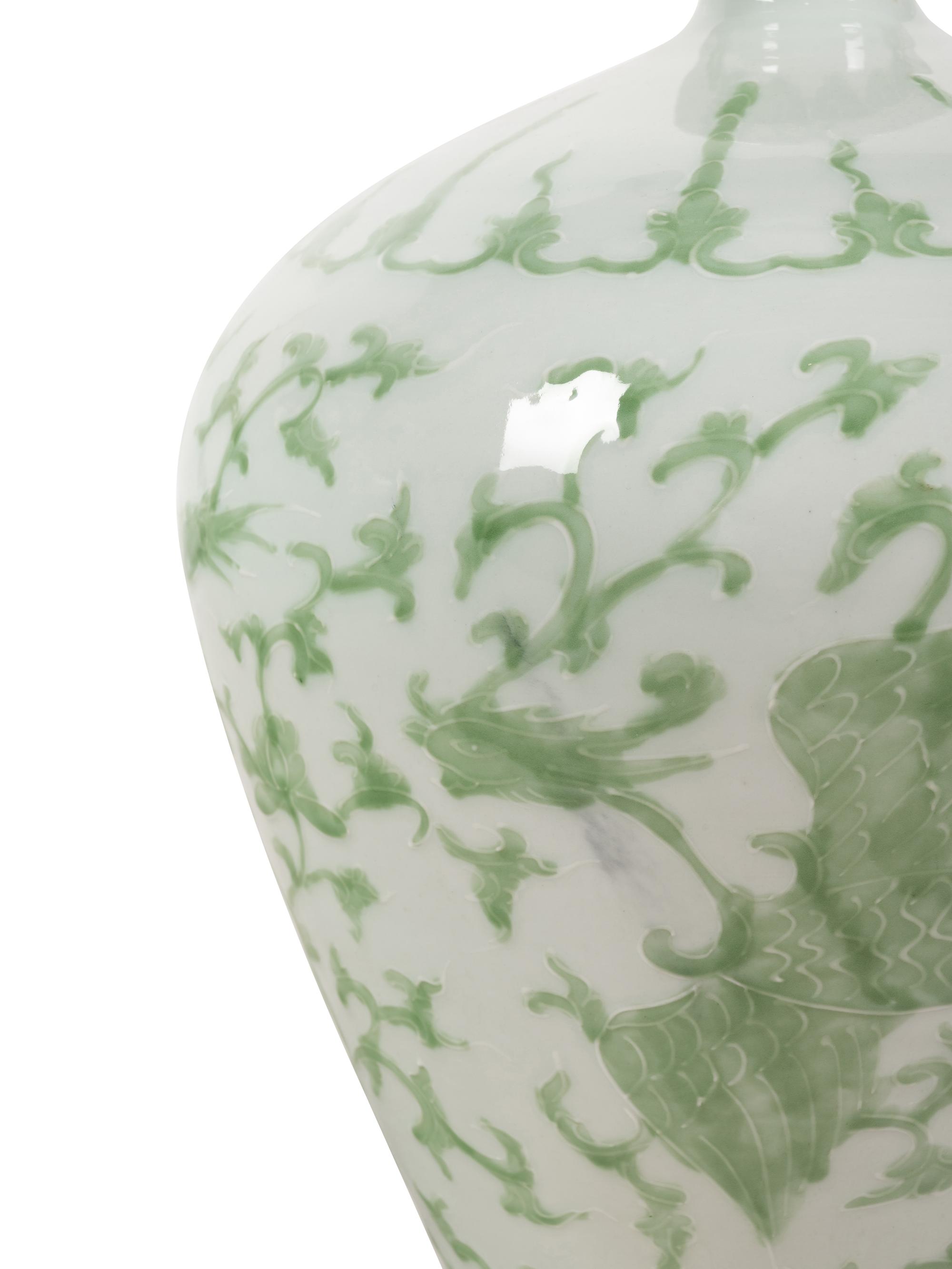 A Pair of Contemporary Green and White Glazed Porcelain Vases