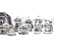 A Collection of Black and White Transfer-Decorated Ironstone