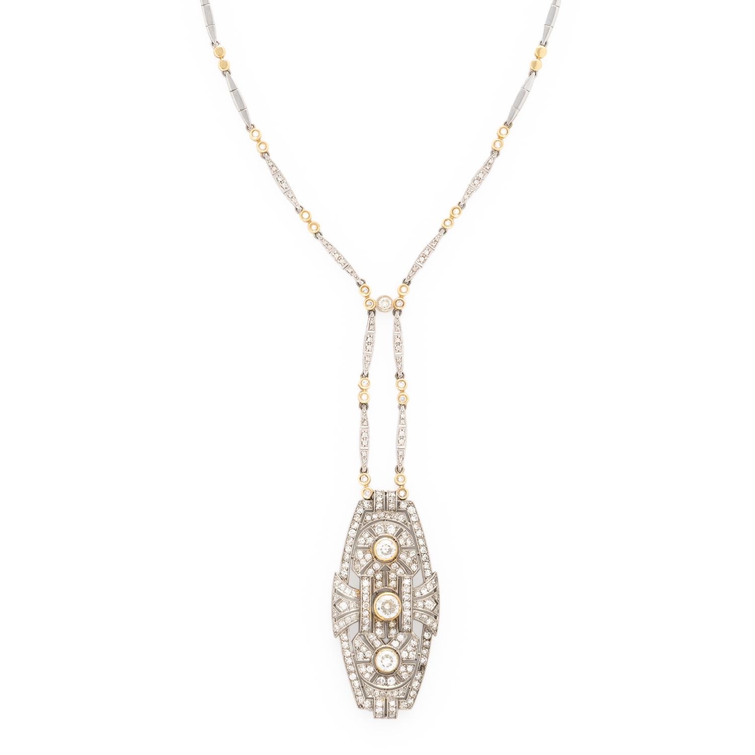 Diamond, Platinum, and Bicolor Gold Necklace