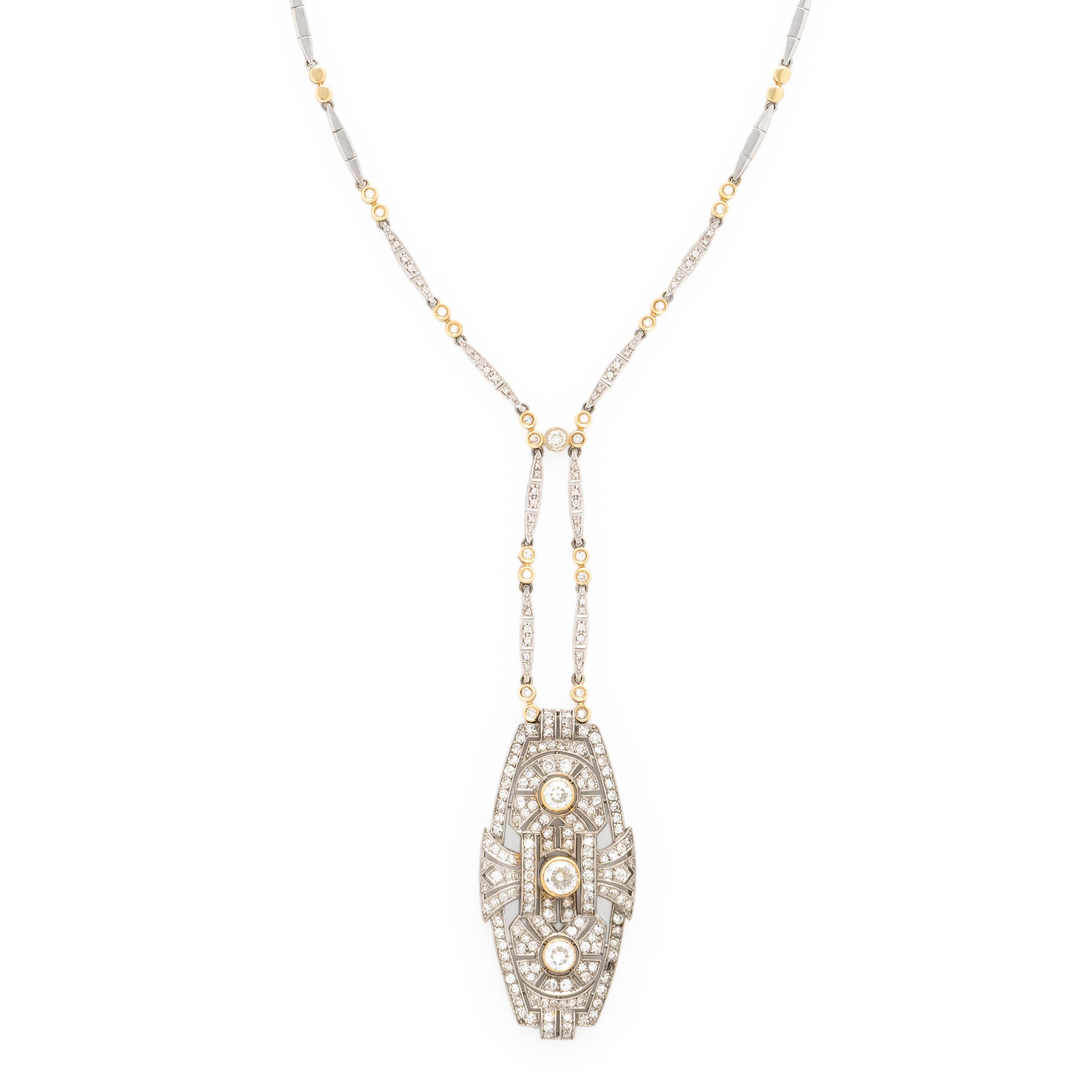 Diamond, Platinum, and Bicolor Gold Necklace