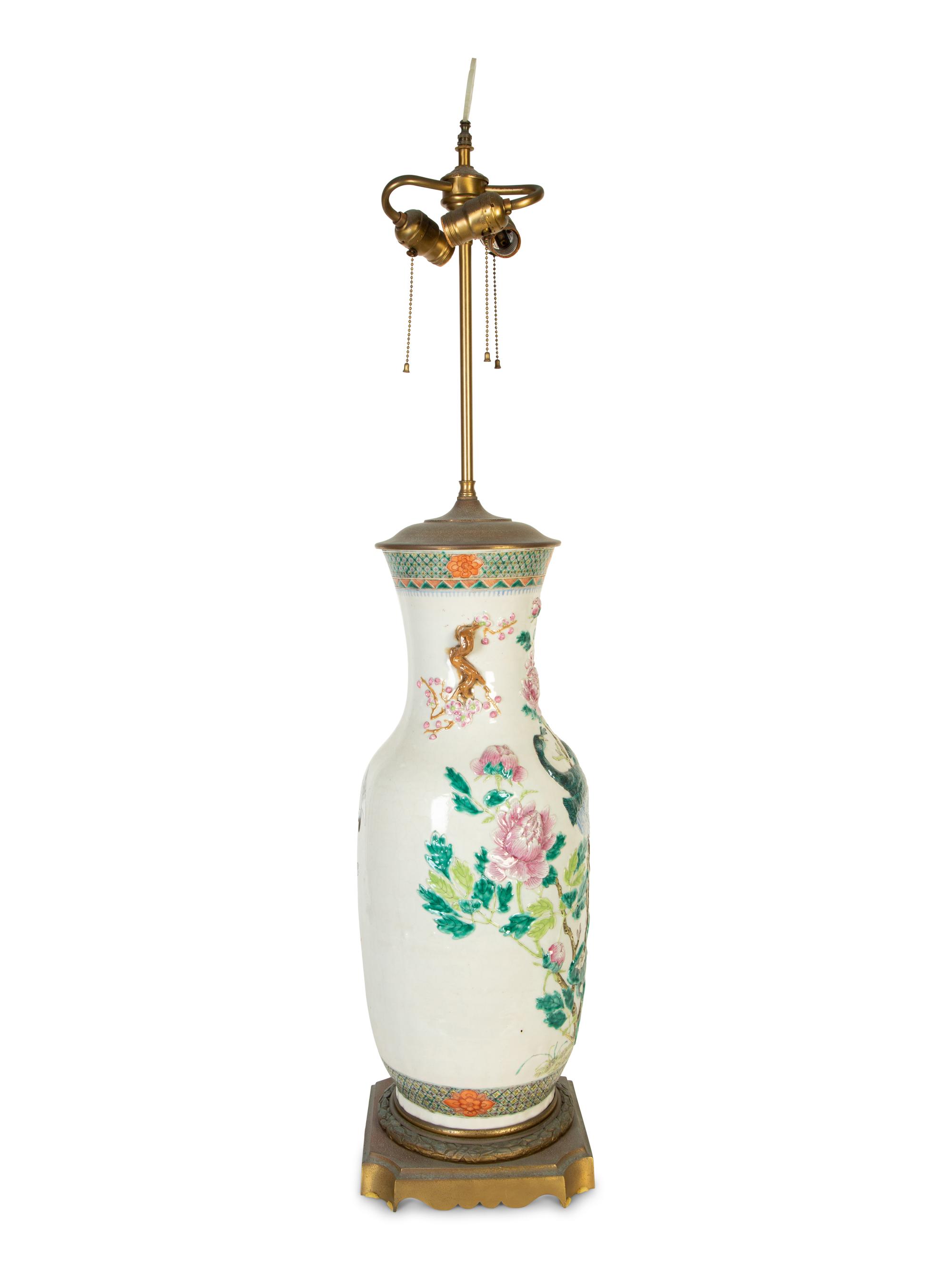 A Large Pair of Chinese Export Molded Porcelain Table Vases — 19th/20th Century