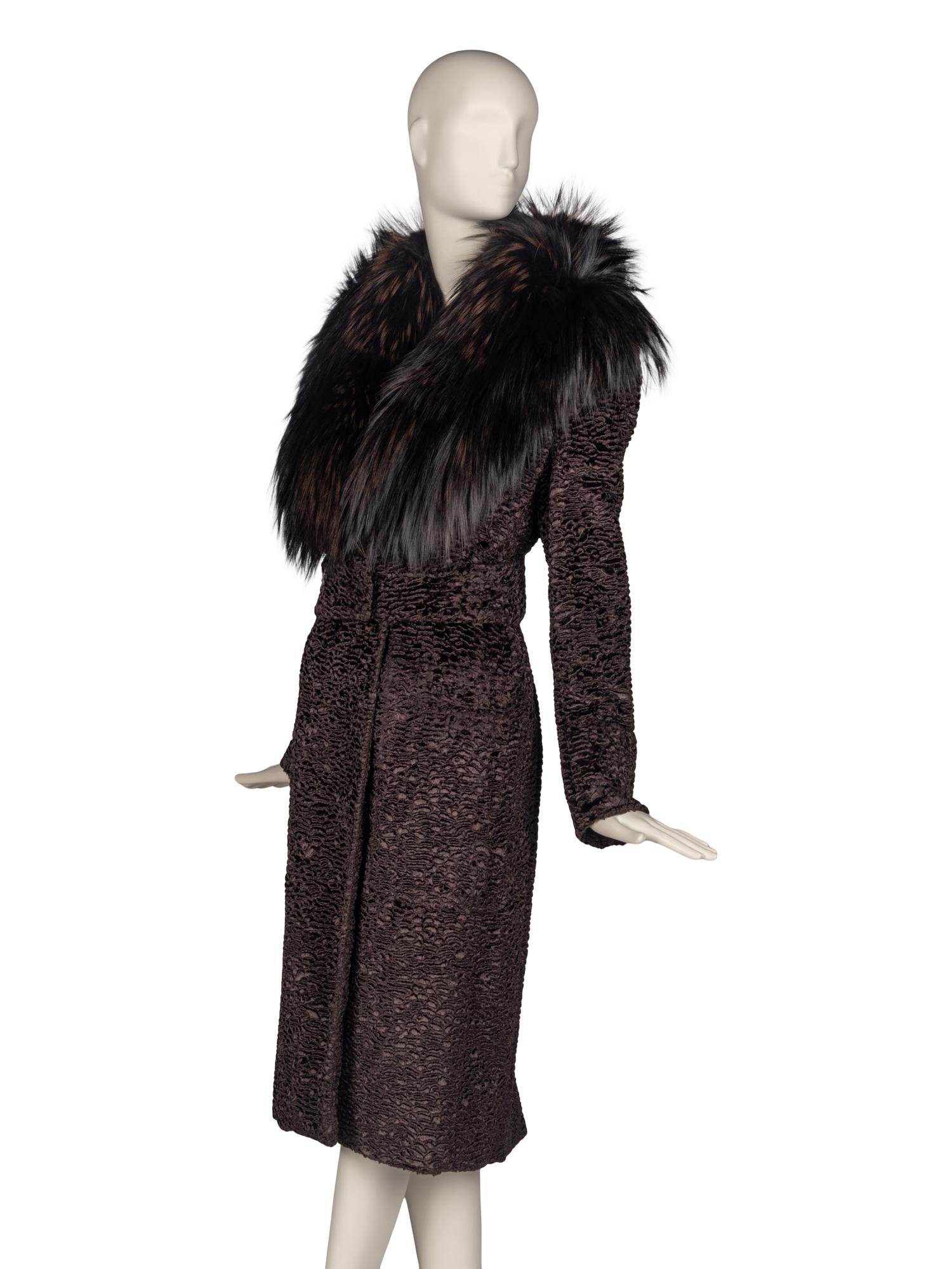 Tom Ford Faux Astrakhan Coat with Fox Fur Collar