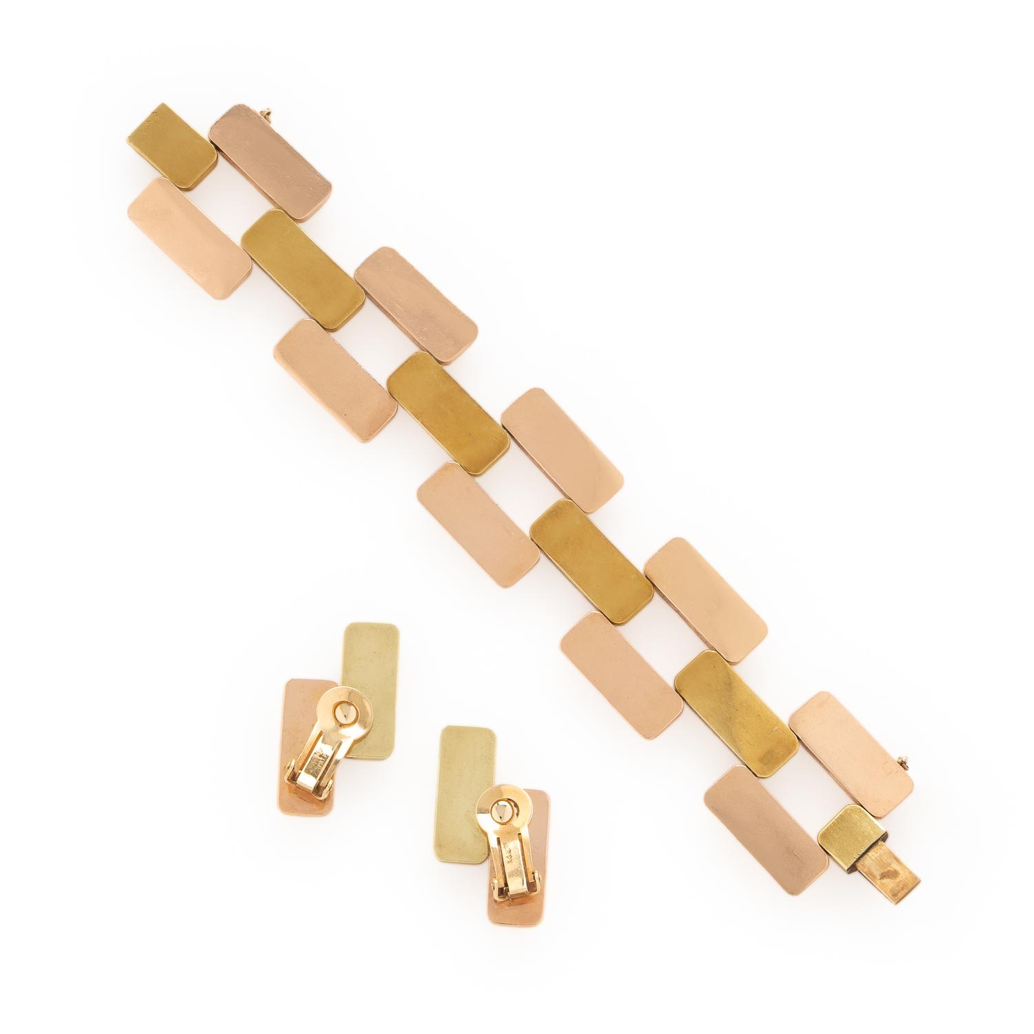 Bicolor Gold Earrings and Bracelet