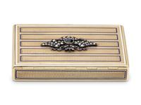 A Russian Yellow Gold, Enamel, Diamond and Sapphire Mounted Snuff Box