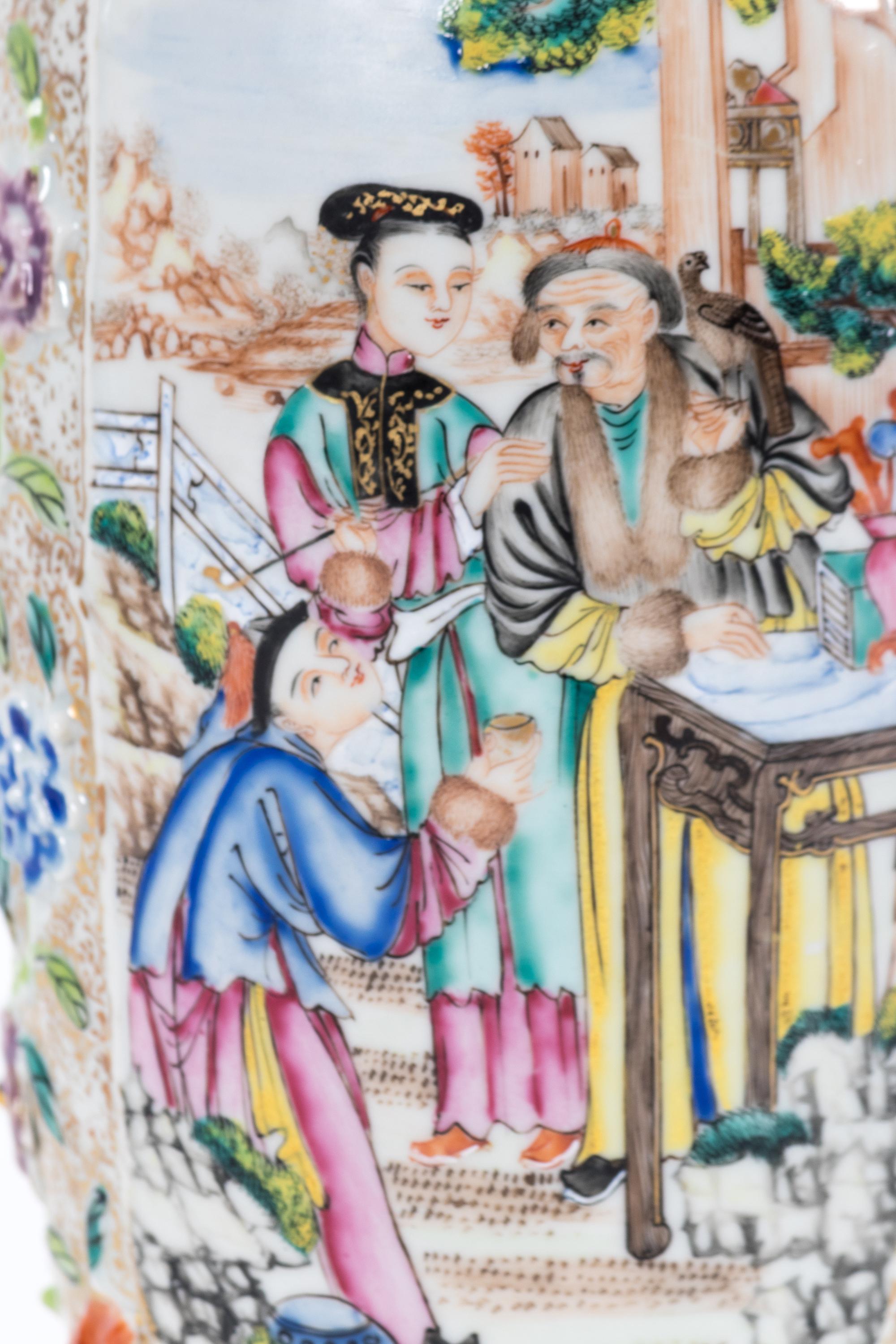A Pair of Chinese Export Famille Rose Porcelain Baluster Vases