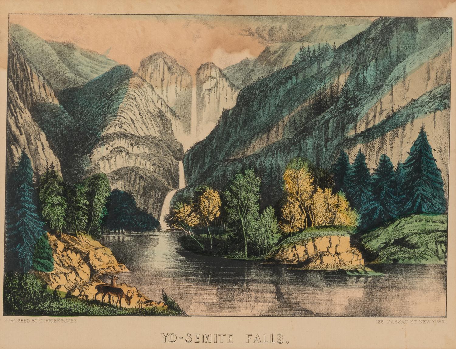 [LANDSCAPE SCENES] -- CURRIER & IVES The Katz-Kills in Winter. Bastion Falls, n.d. (G.3592). -- Yo-semite Falls. California, n.d. (G.7384).