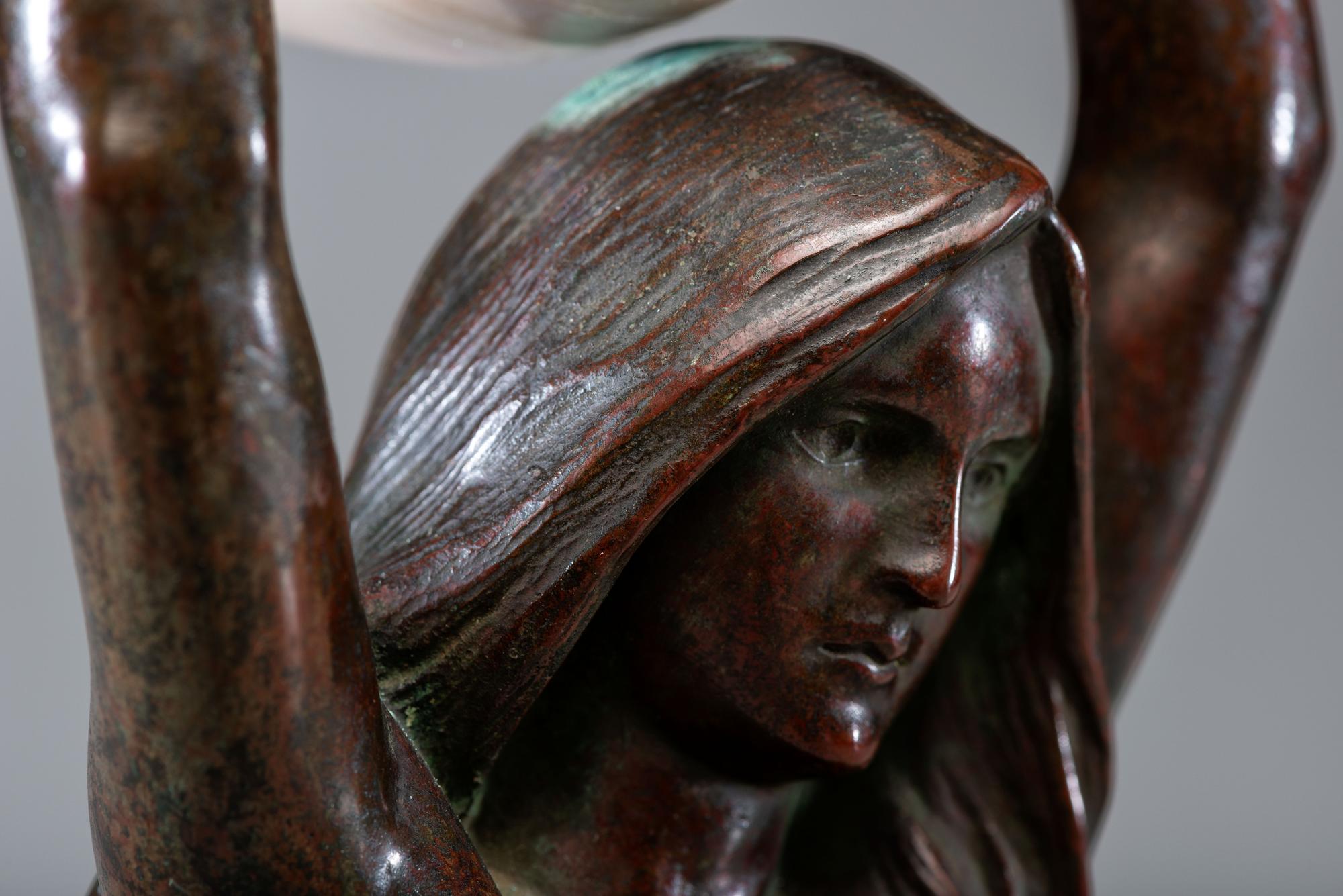 Nautilus Table Lamp, c. 1905 with a Mermaid base cast from a model by Louis Gudebrod