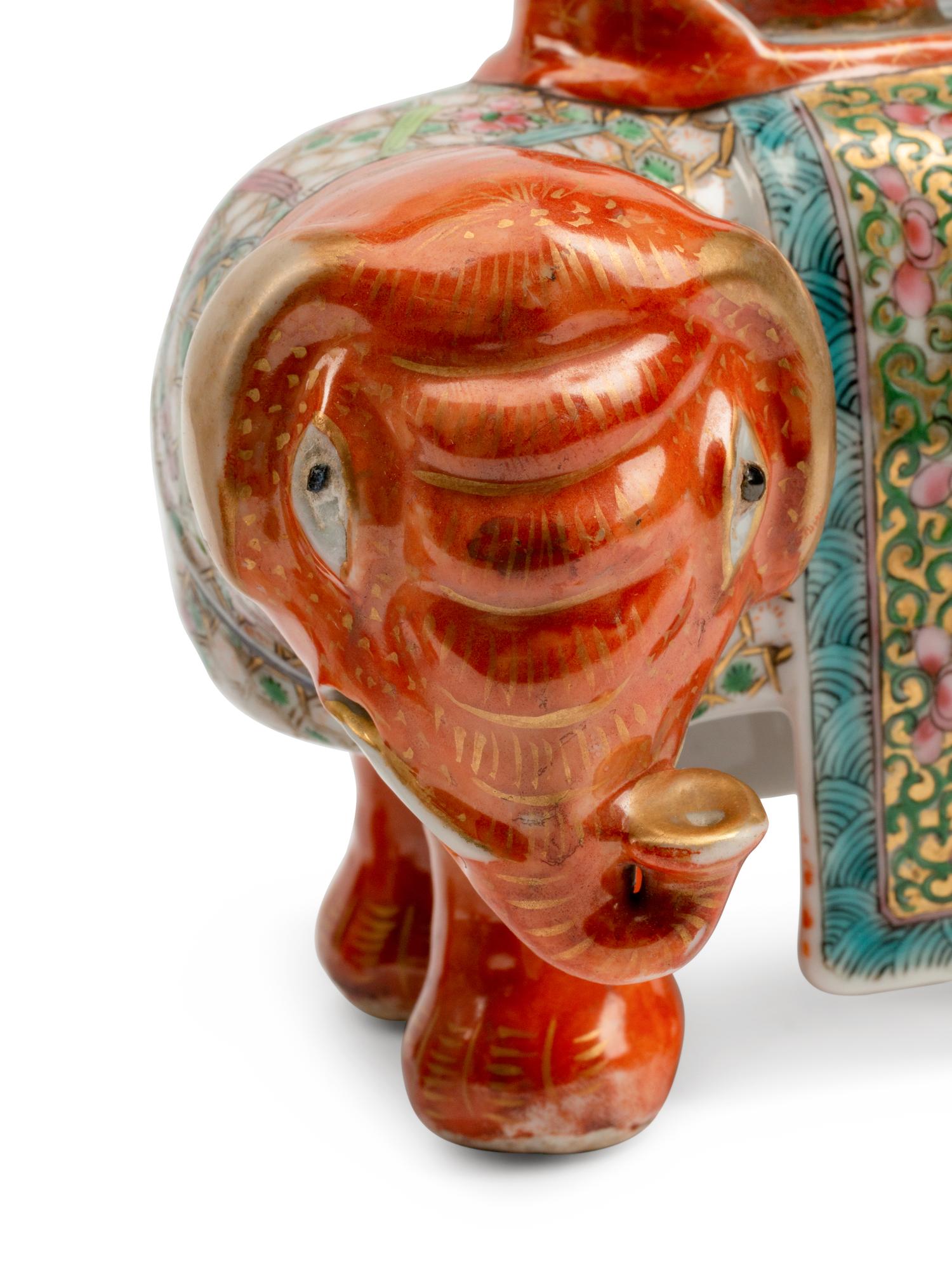 Two Chinese Export Porcelain Elephant Candlesticks — 19TH CENTURY