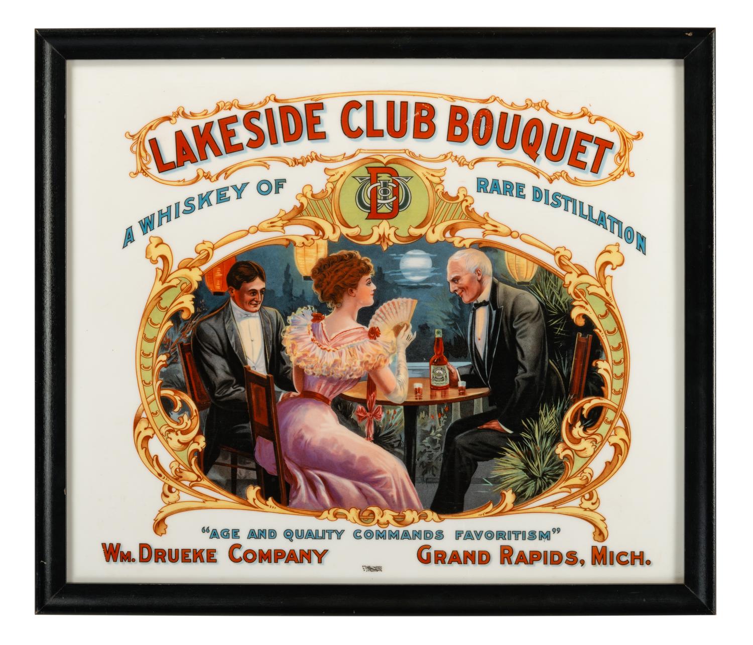 A Lakeside Club Bouquet Vitrolite Advertising Sign