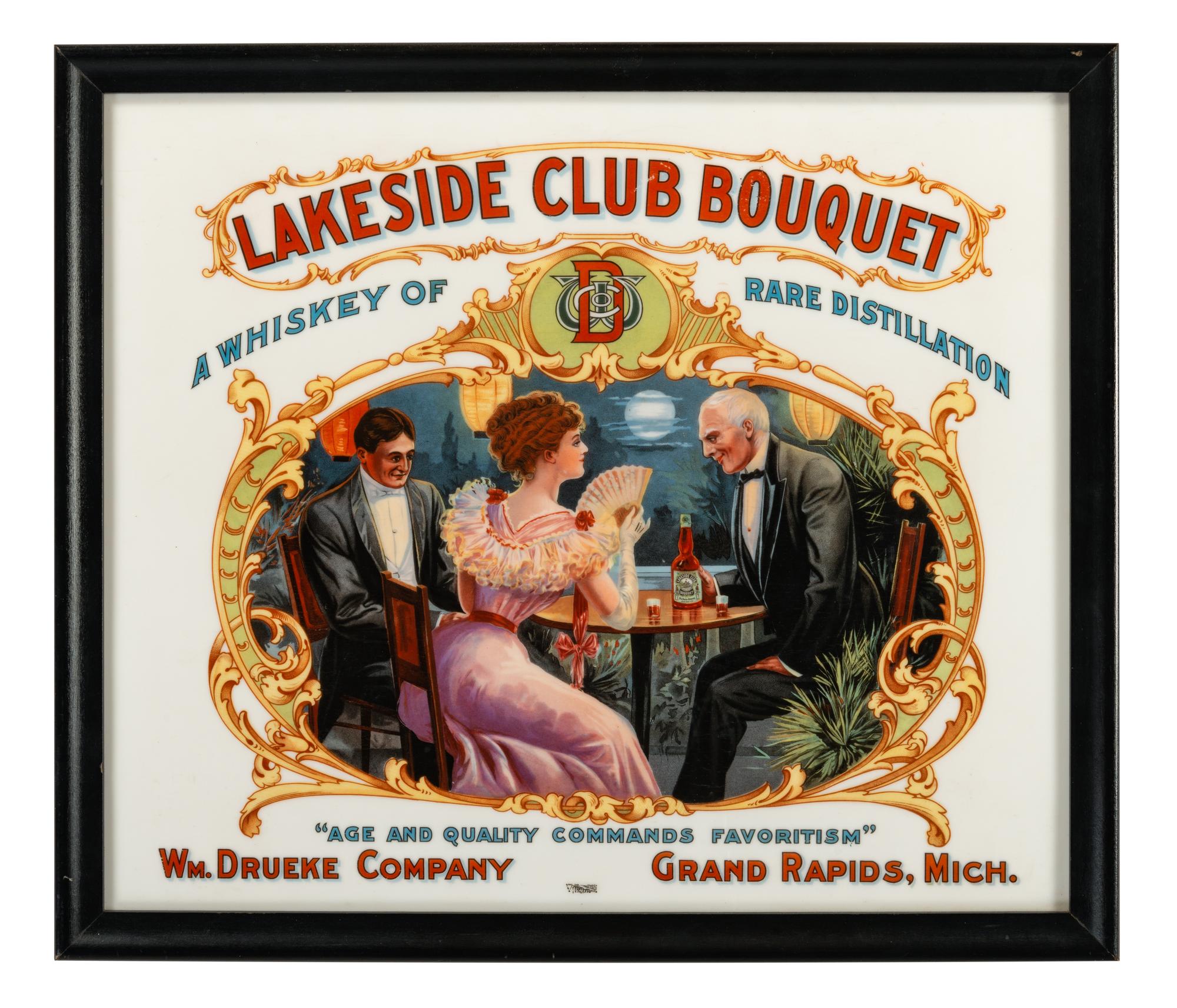 A Lakeside Club Bouquet Vitrolite Advertising Sign