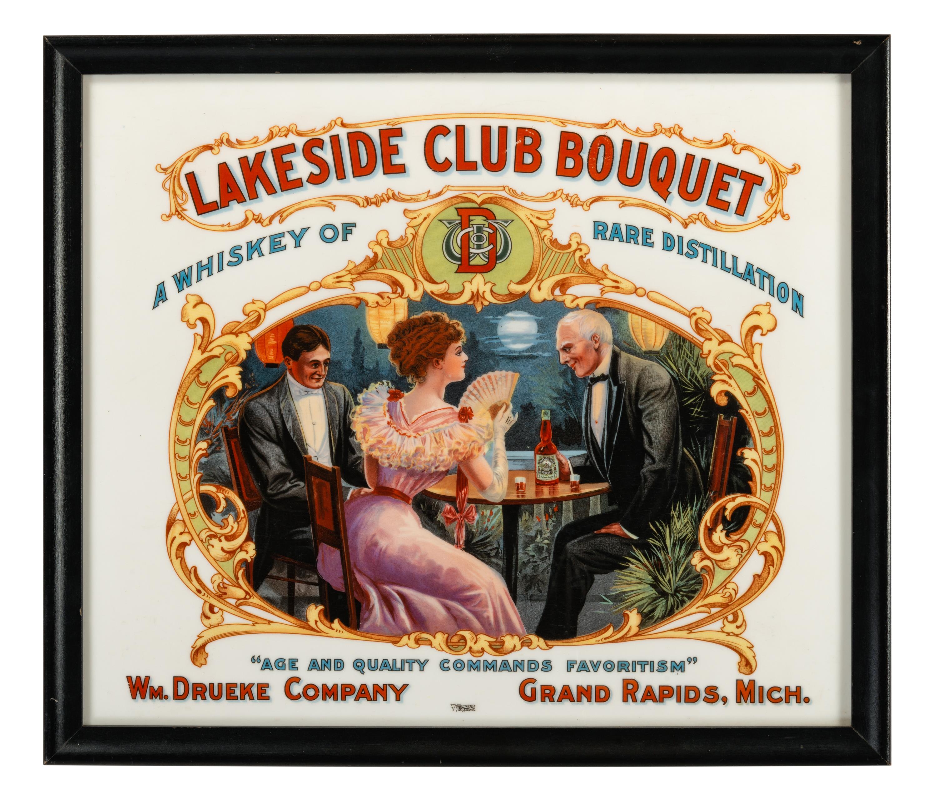 A Lakeside Club Bouquet Vitrolite Advertising Sign