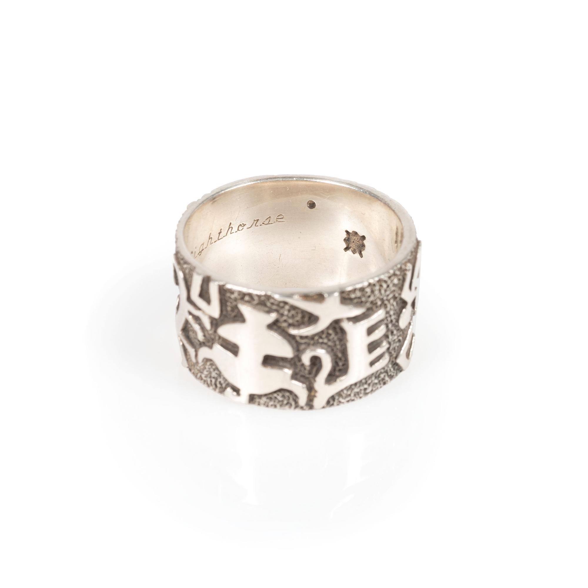 Cast Silver Ring, with Petroglyph Design