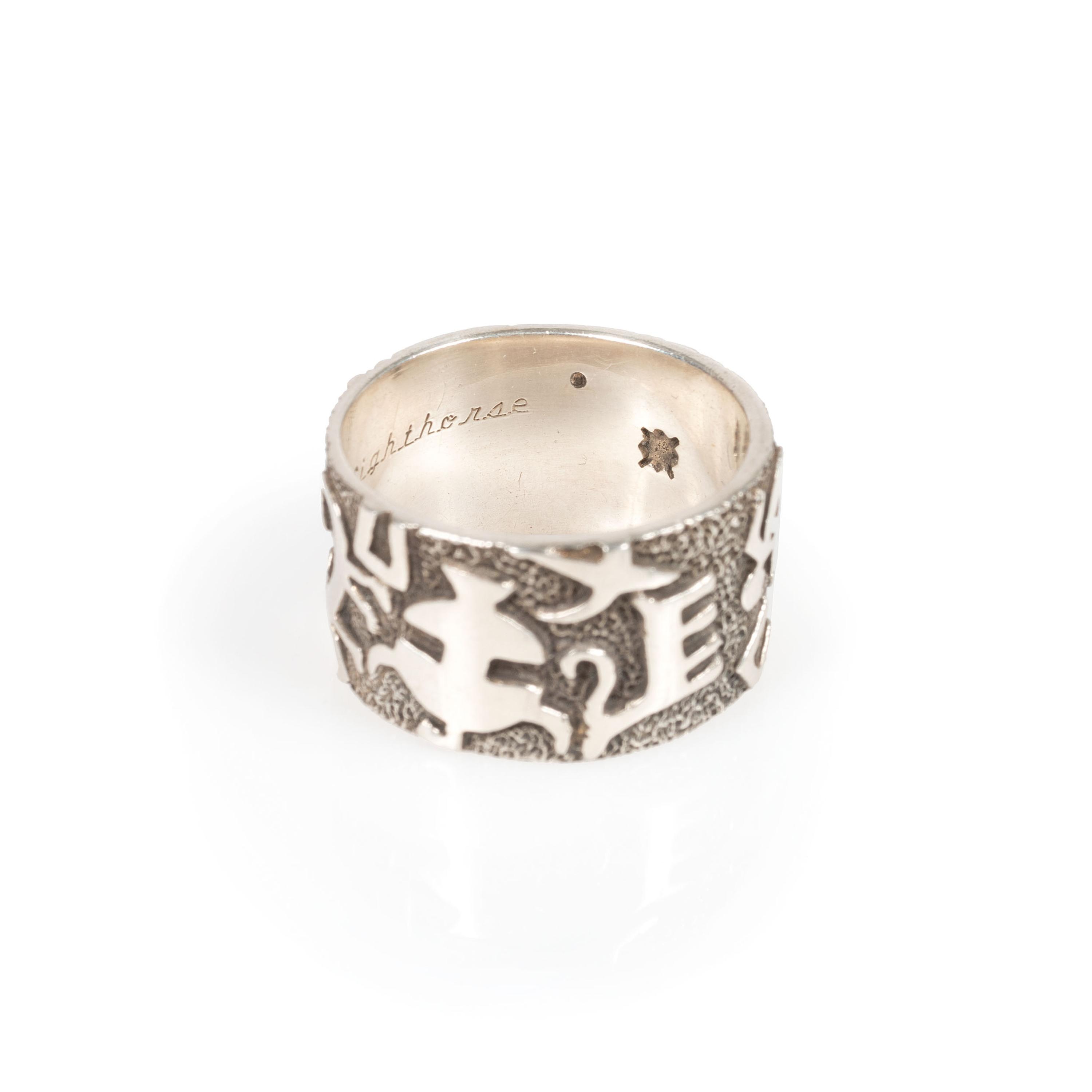Cast Silver Ring, with Petroglyph Design