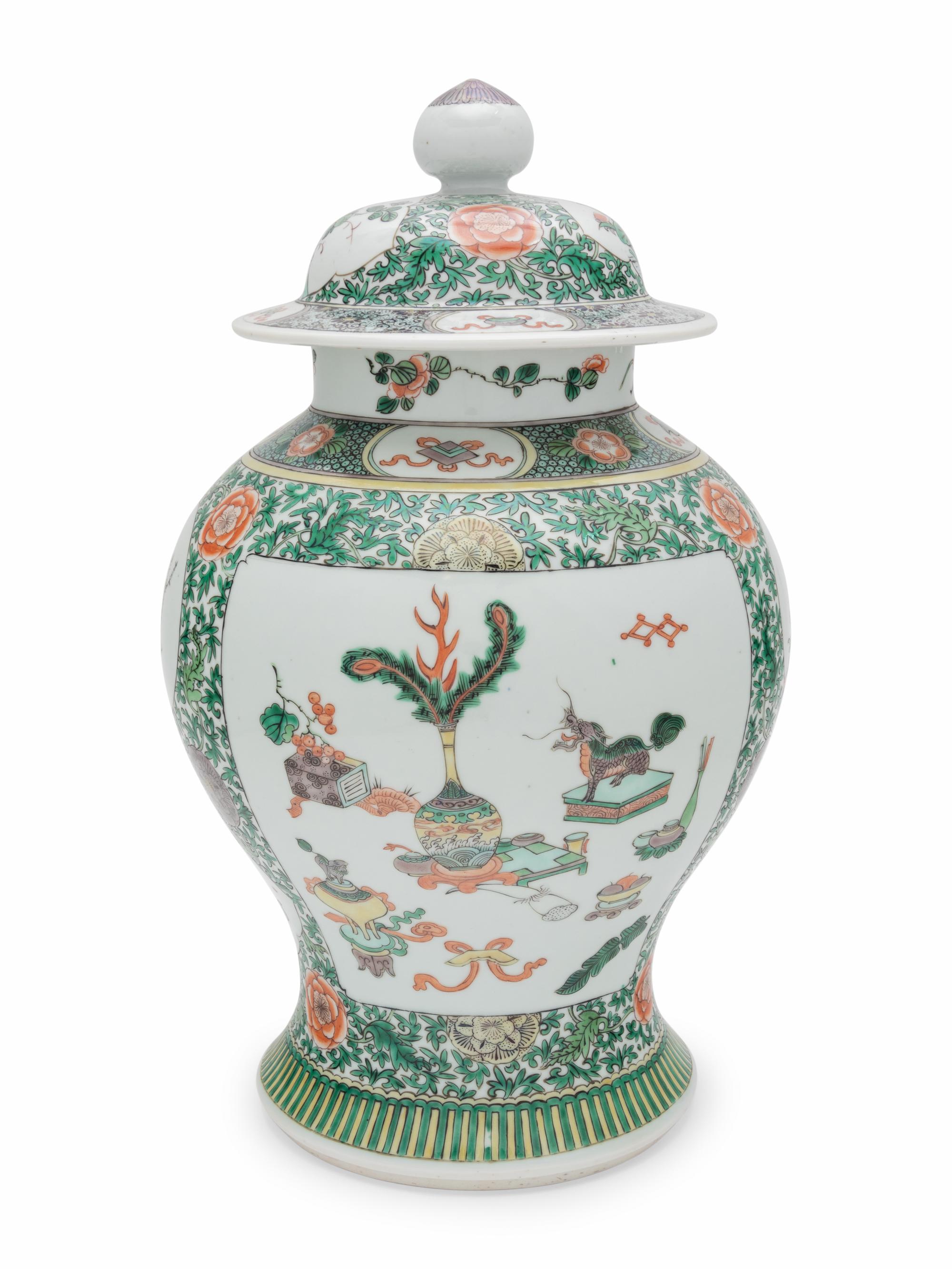 A Chinese Famille Verte Porcelain Covered Jar