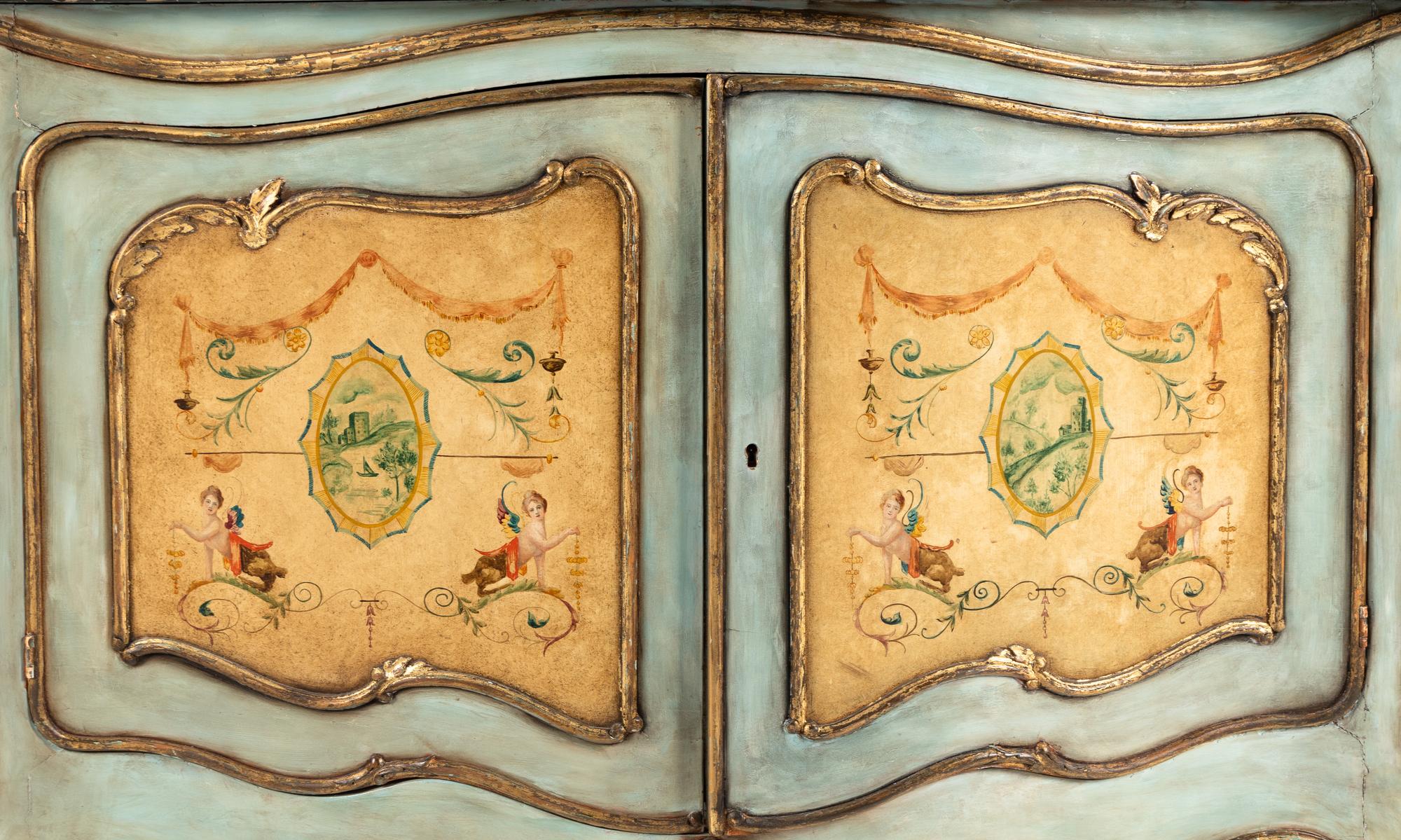 A Venetian Style Painted Marble-Top Commode