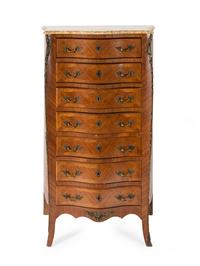 A Louis XV Style Kingwood and Tulipwood Serpentine-Fronted Semanier — EARLY 20TH CENTURY