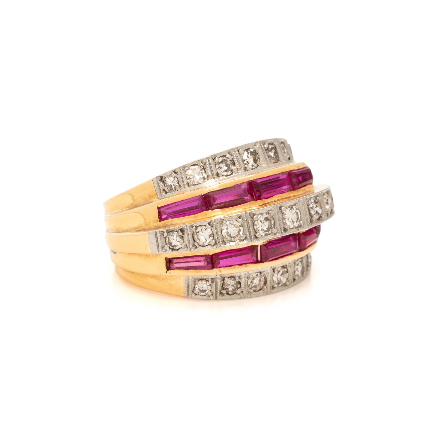DIAMOND AND SYNTHETIC RUBY RING