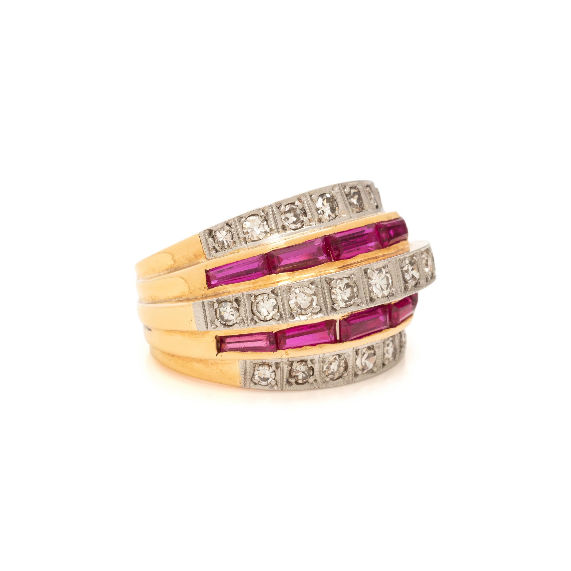 DIAMOND AND SYNTHETIC RUBY RING