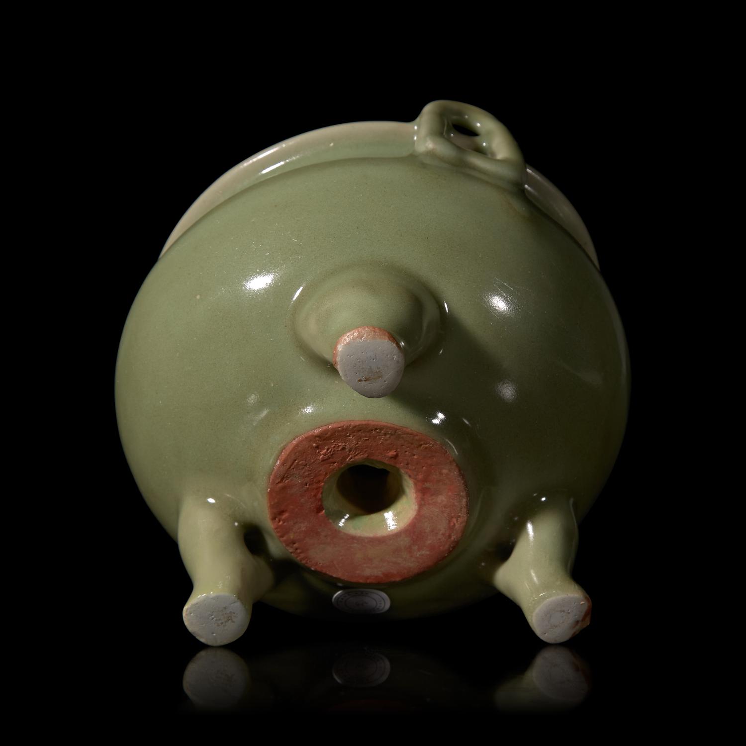 A Chinese Longquan Celadon Glazed Porcelain Incense Burner 龍泉青瓷雙耳三足爐