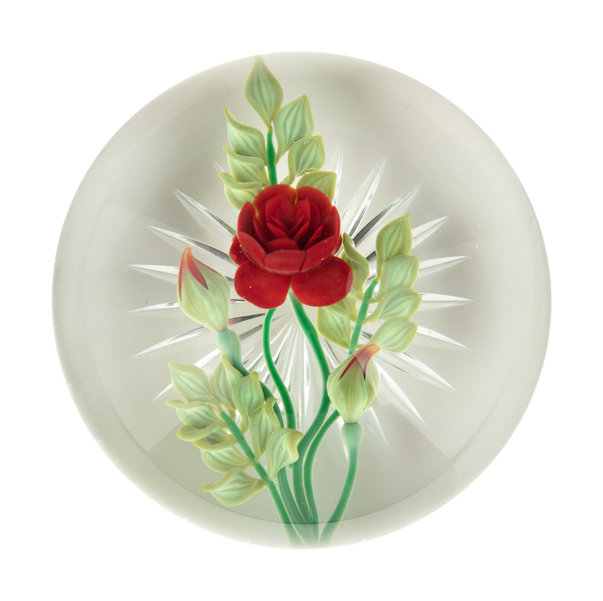 A Red Rose Botanical Glass Paperweight