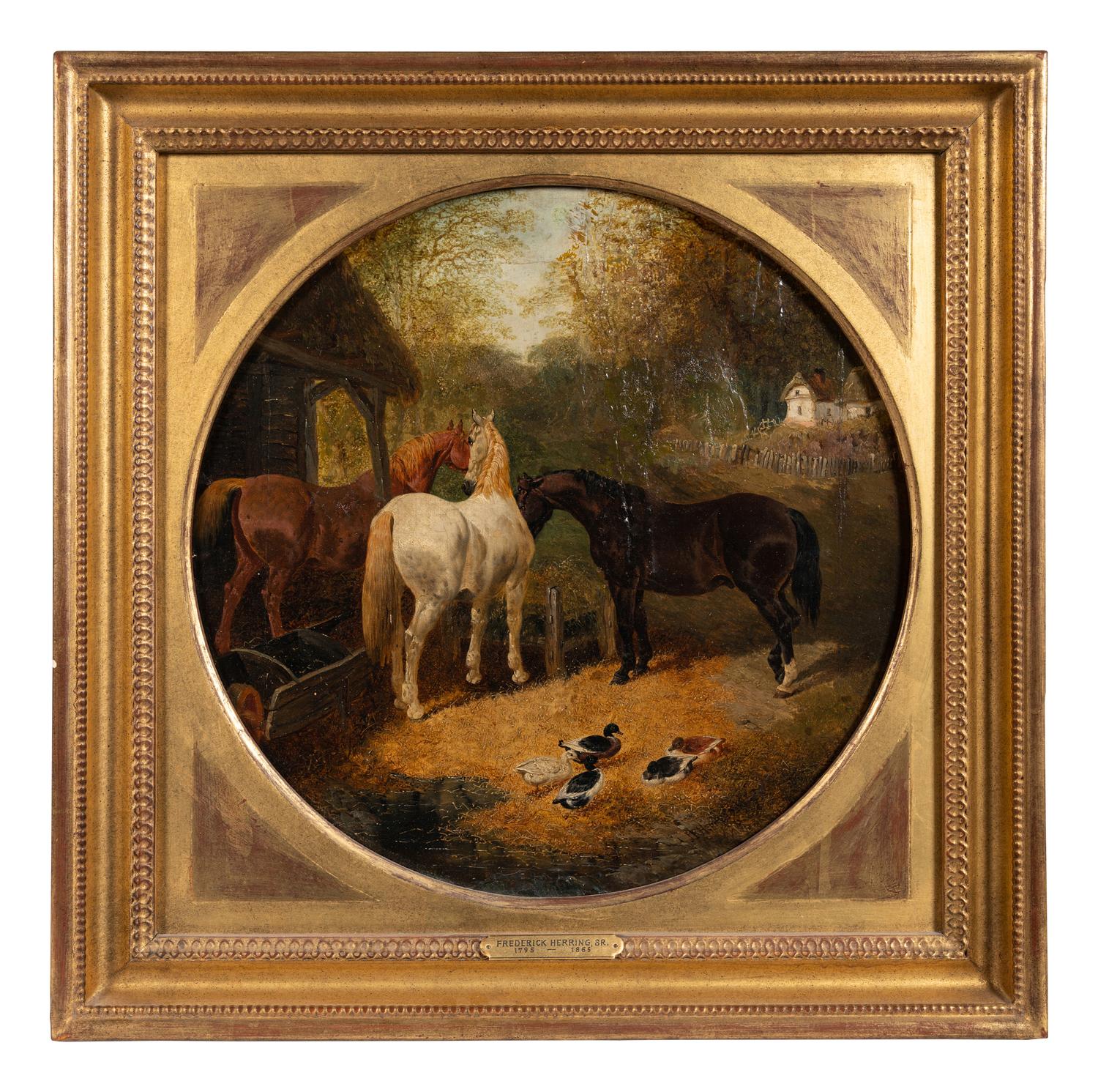 Farmyard Scene with Horses and Ducks