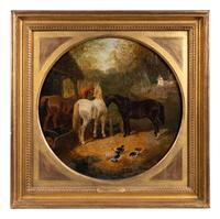 Farmyard Scene with Horses and Ducks