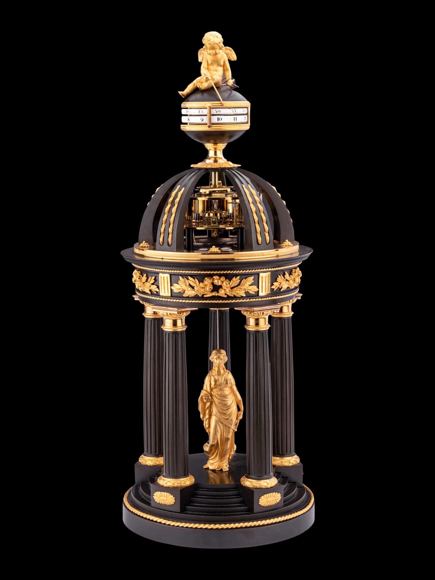 A French Gilt and Patinated Bronze Portico Annular Clock