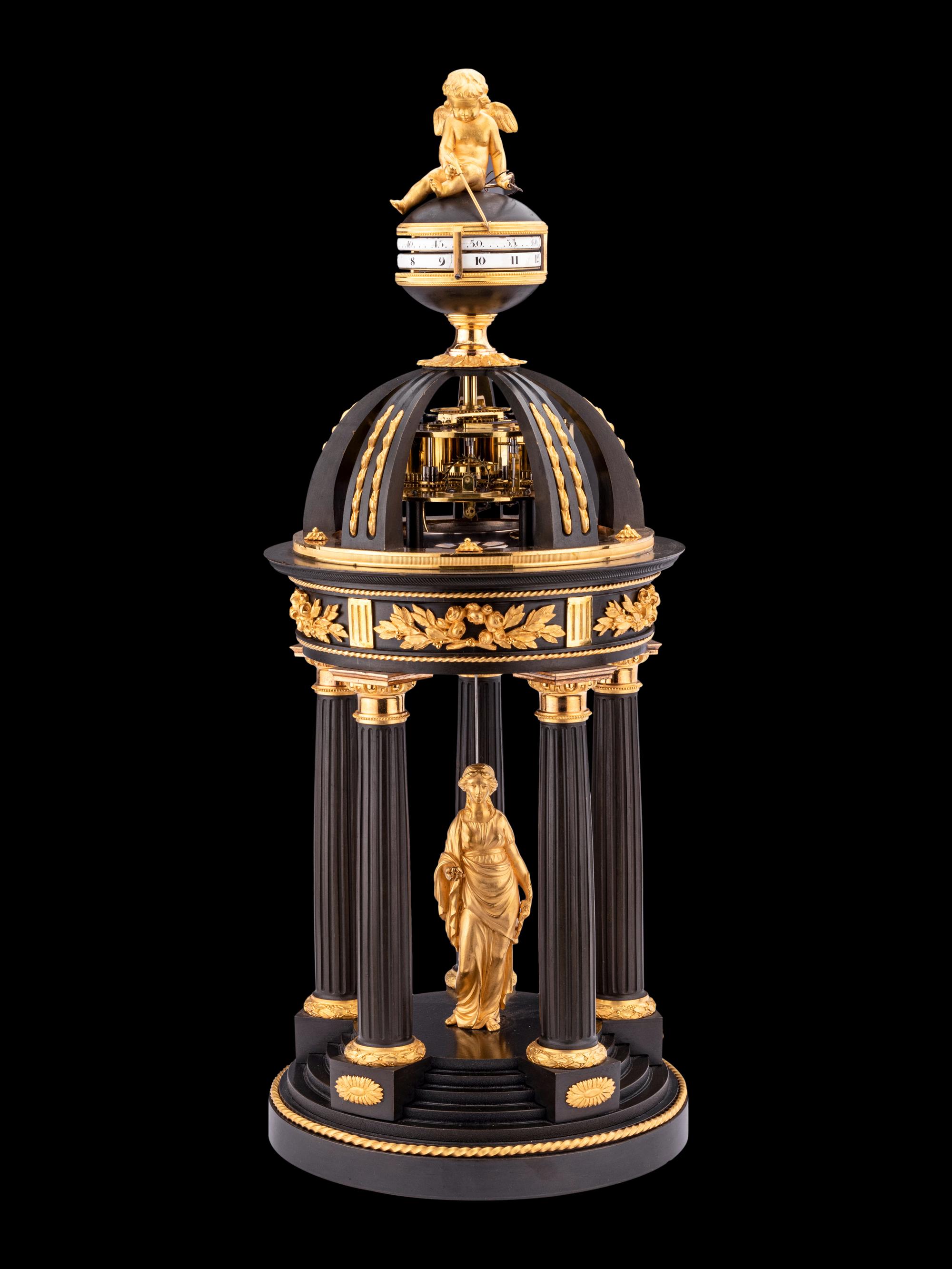 A French Gilt and Patinated Bronze Portico Annular Clock