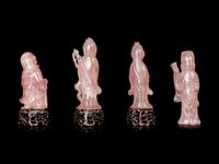 Four Chinese Carved Rose Quartz Figures of Immortals