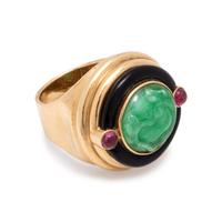 JADE, ONYX AND PINK TOURMALINE RING