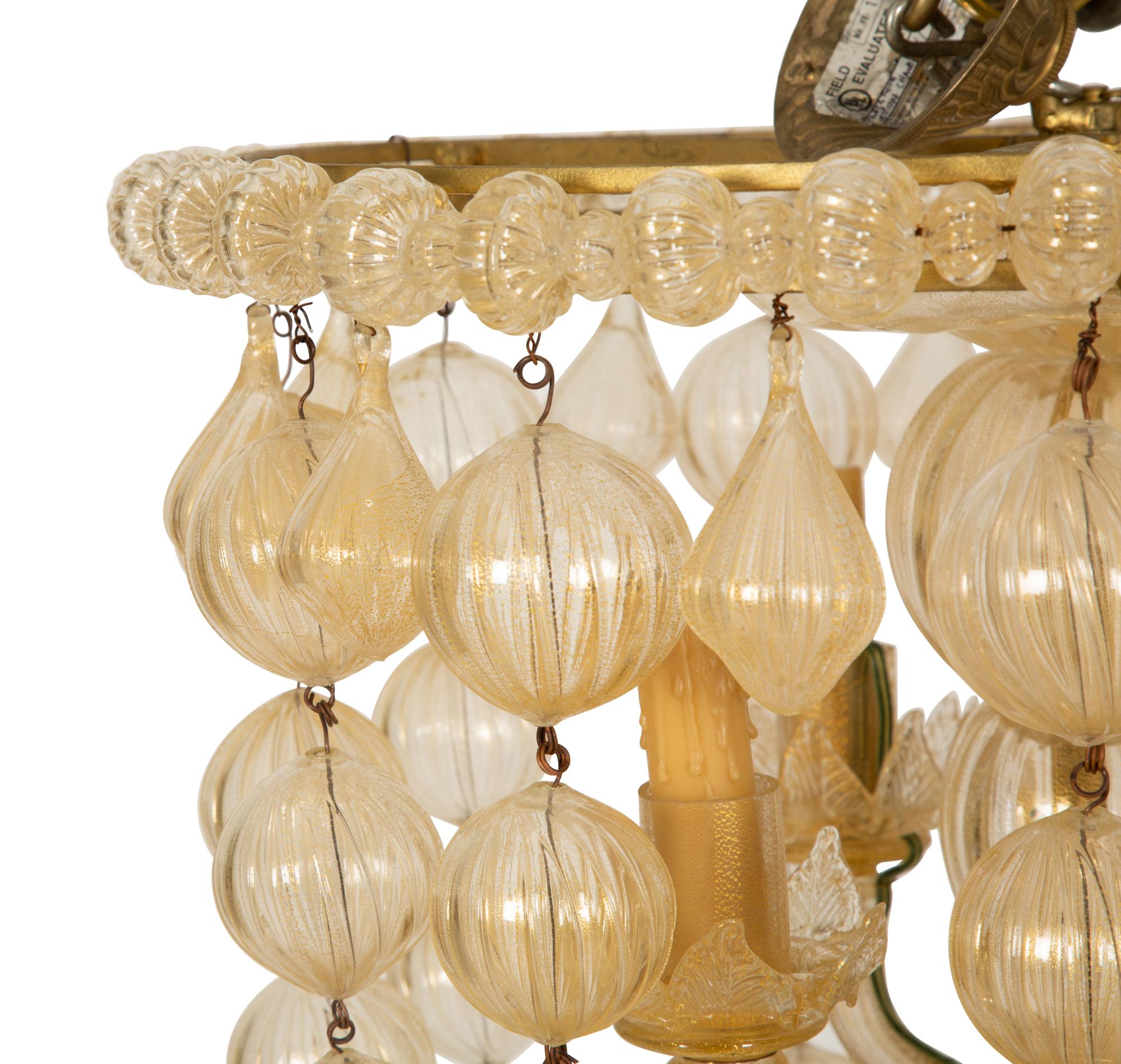 A Murano Hand Blown Glass Four Light Chandelier In the Manner of Tulipan — 20th Century