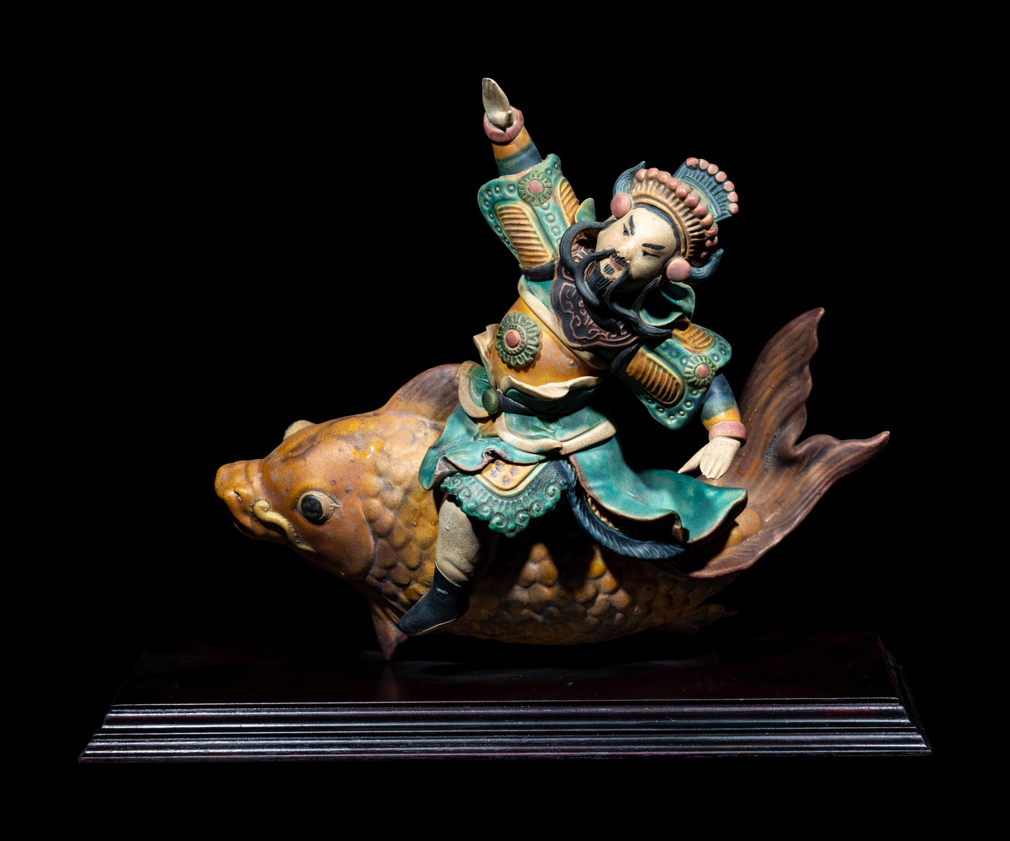 Three Chinese Glazed Pottery Figural-Form Roof Tiles