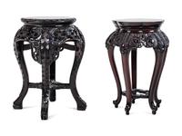 Two Chinese Marble-Inset Carved Hardwood Stands
