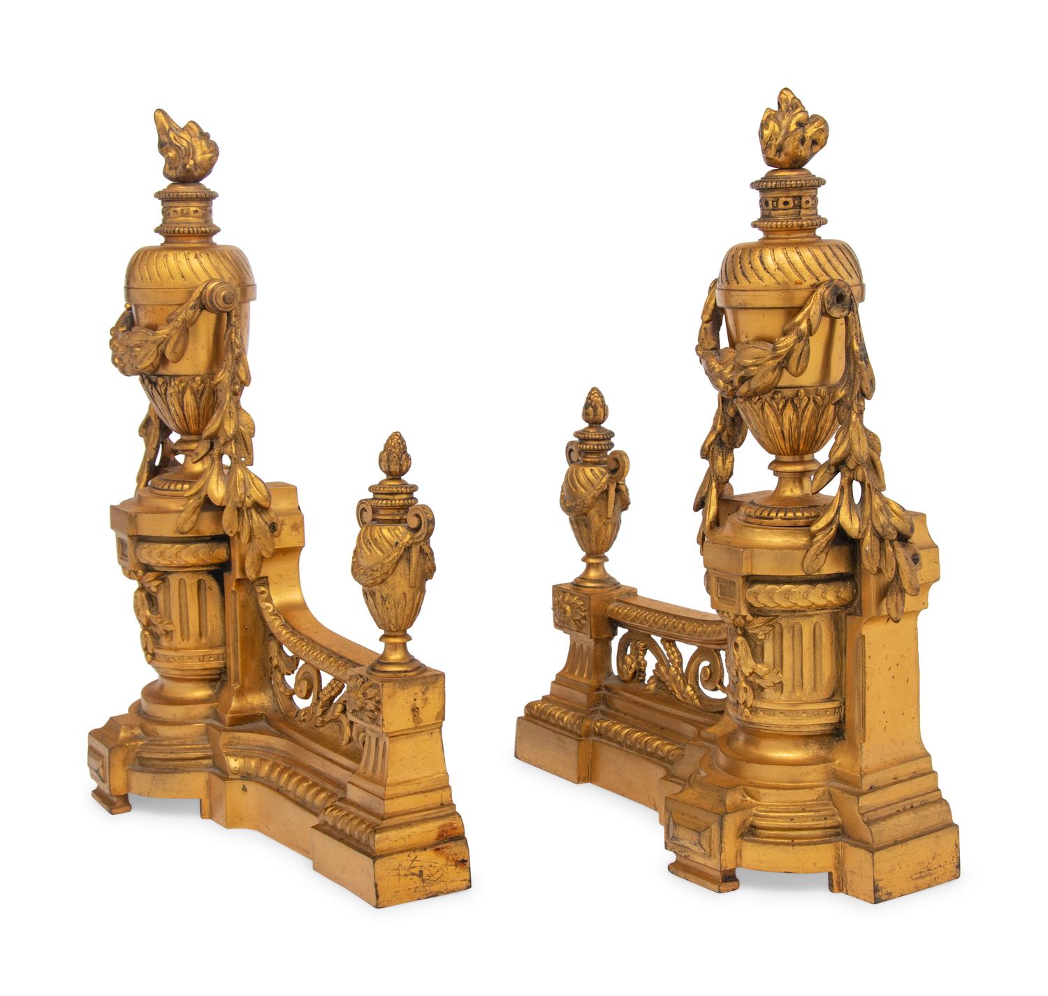 A Pair of Louis XVI Style Gilt Bronze Chenets