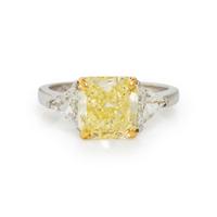 FANCY YELLOW DIAMOND, DIAMOND, AND PLATINUM RING