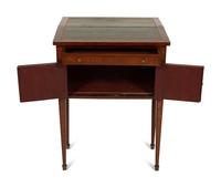 A Directoire Style Mahogany and Rosewood Small Cabinet with Faux-Leather Book Doors