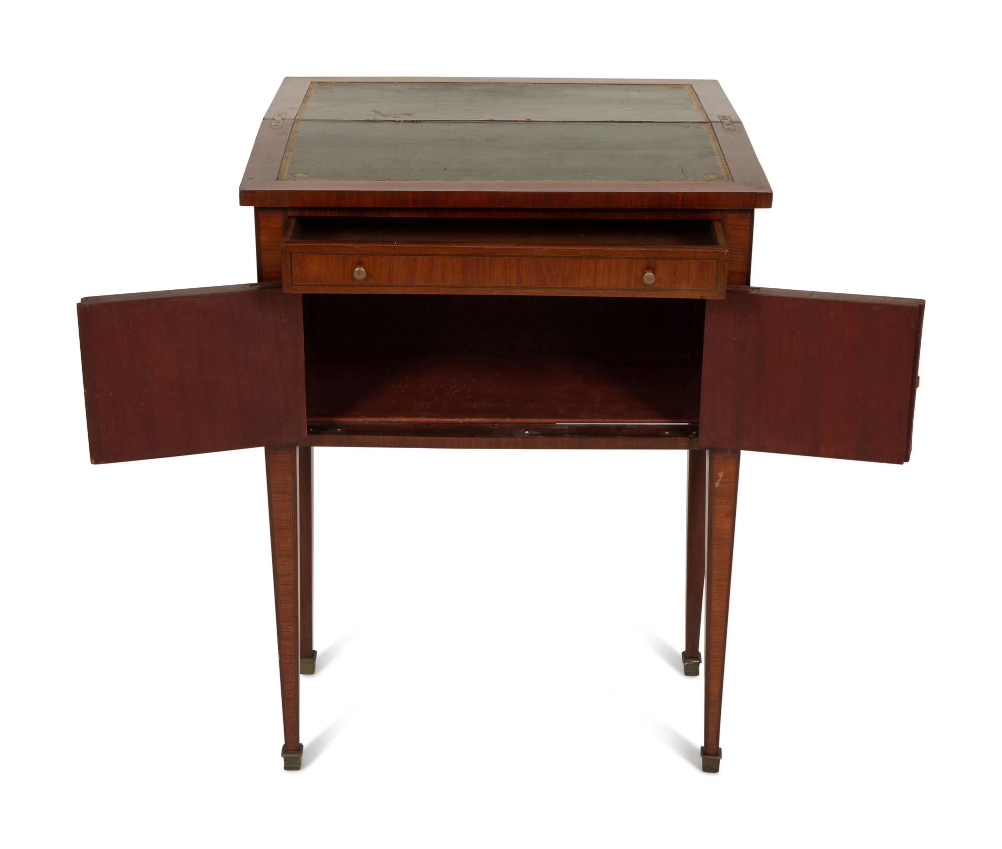 A Directoire Style Mahogany and Rosewood Small Cabinet with Faux-Leather Book Doors