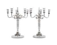 A Pair of Johan Rohde Designed Georg Jensen Silver Five-Light Candelabra