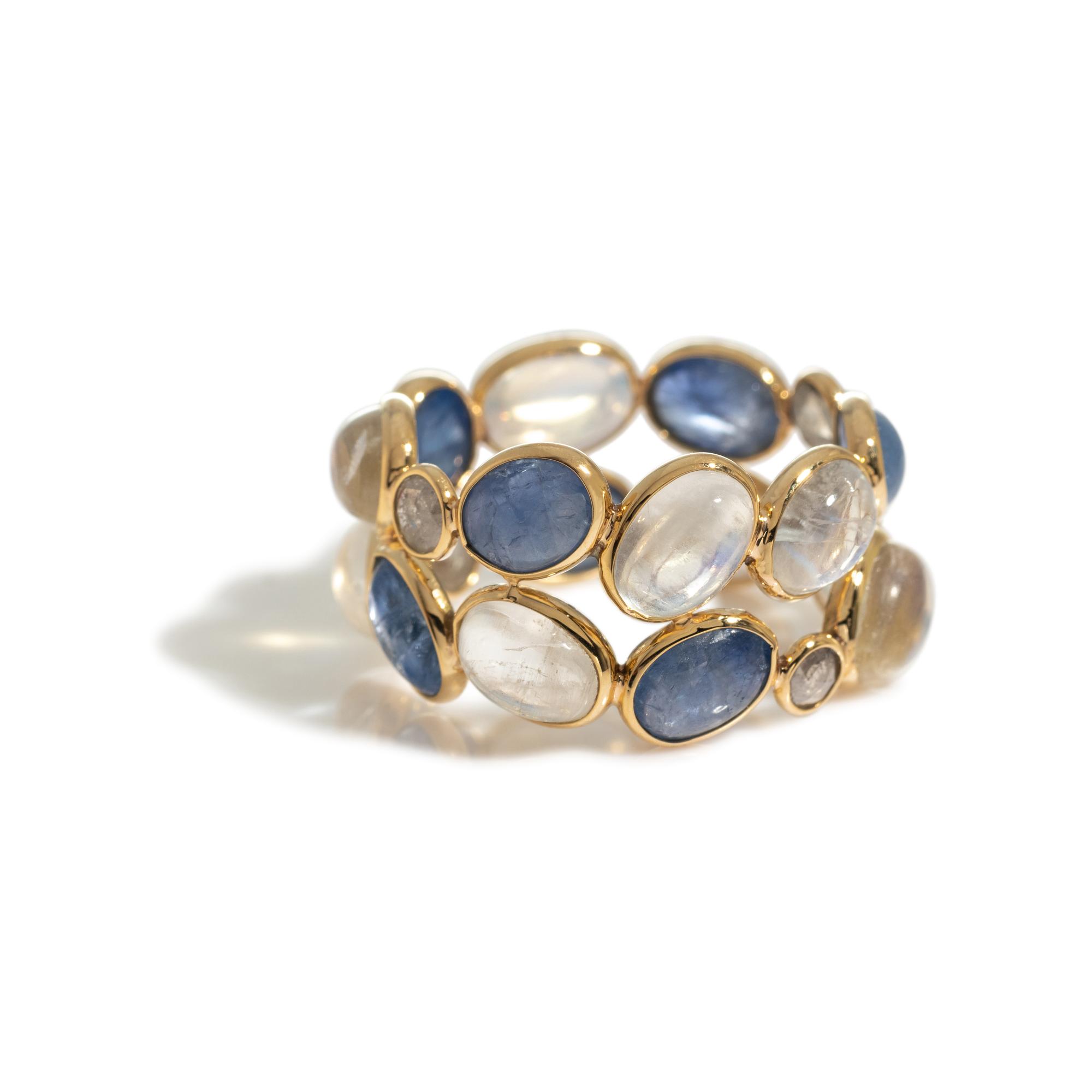 MOONSTONE, TANZANITE AND DIAMOND RING