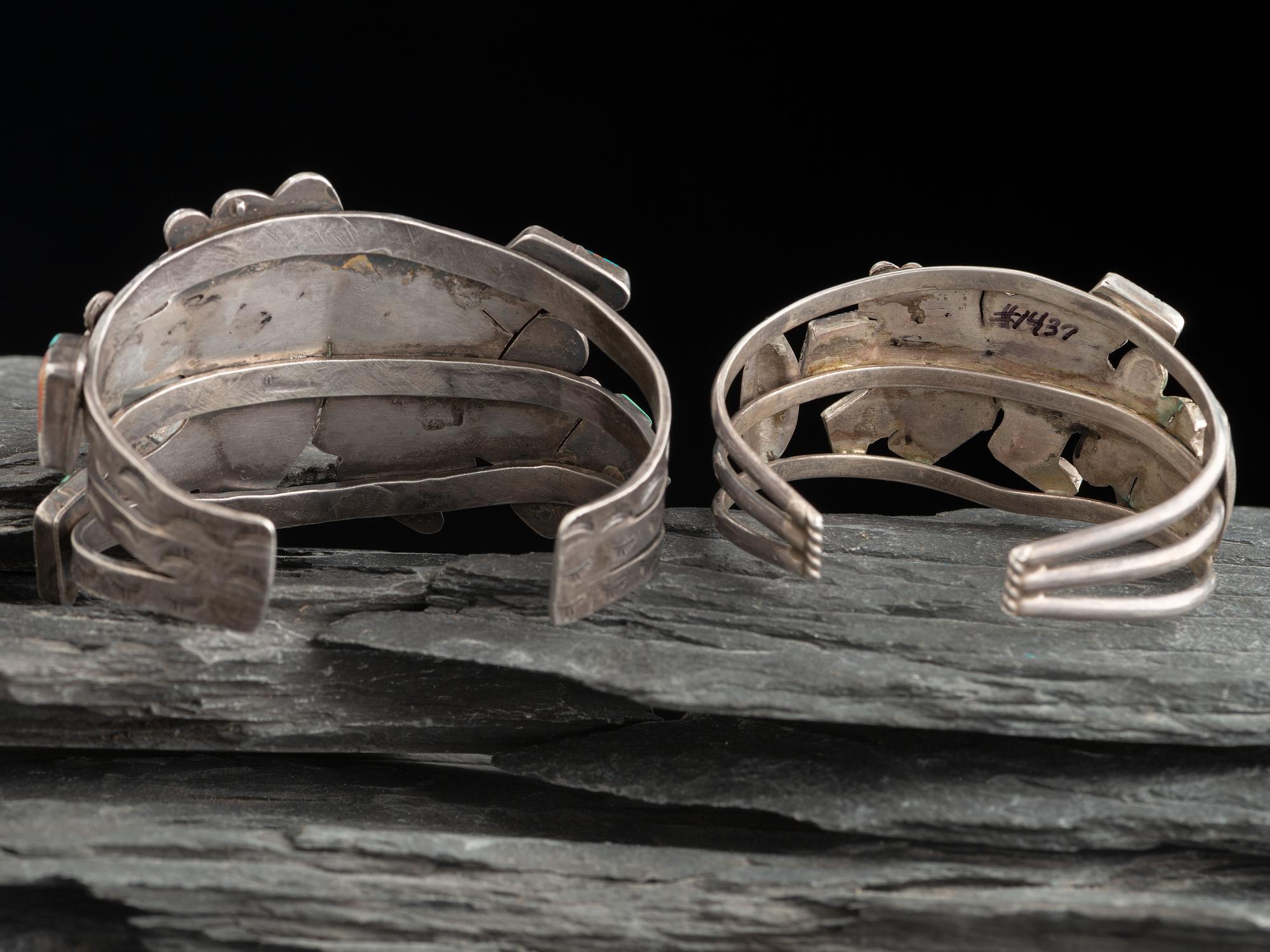 Zuni Silver and Mosaic Inlay Rainbow Man Cuff Bracelets
