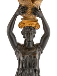A Pair of Empire Patinated Bronze and Marble Table Lamps