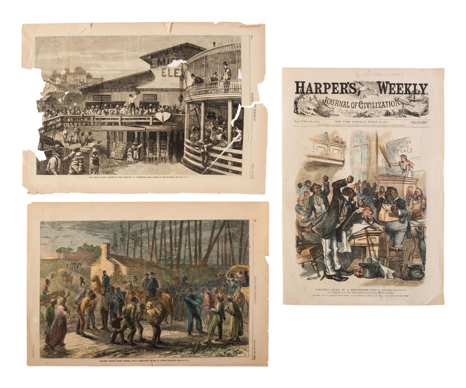 [CIVIL WAR]. A group of engravings presenting scenes and subjects mostly related to enslavement and the Civil War.