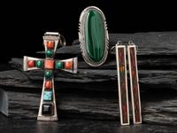Silver and Mosaic Inlay Earrings, PLUS