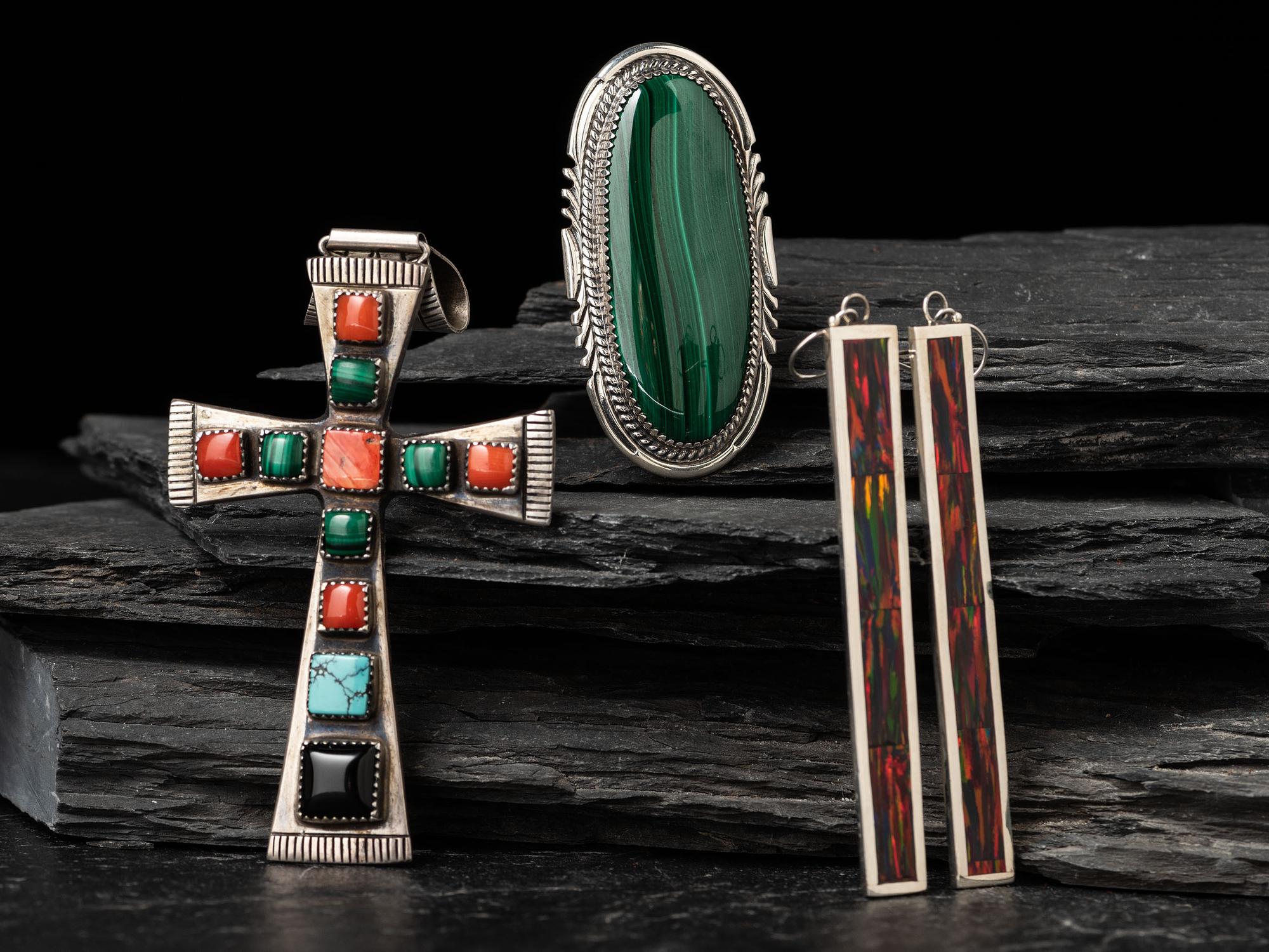 Silver and Mosaic Inlay Earrings, PLUS
