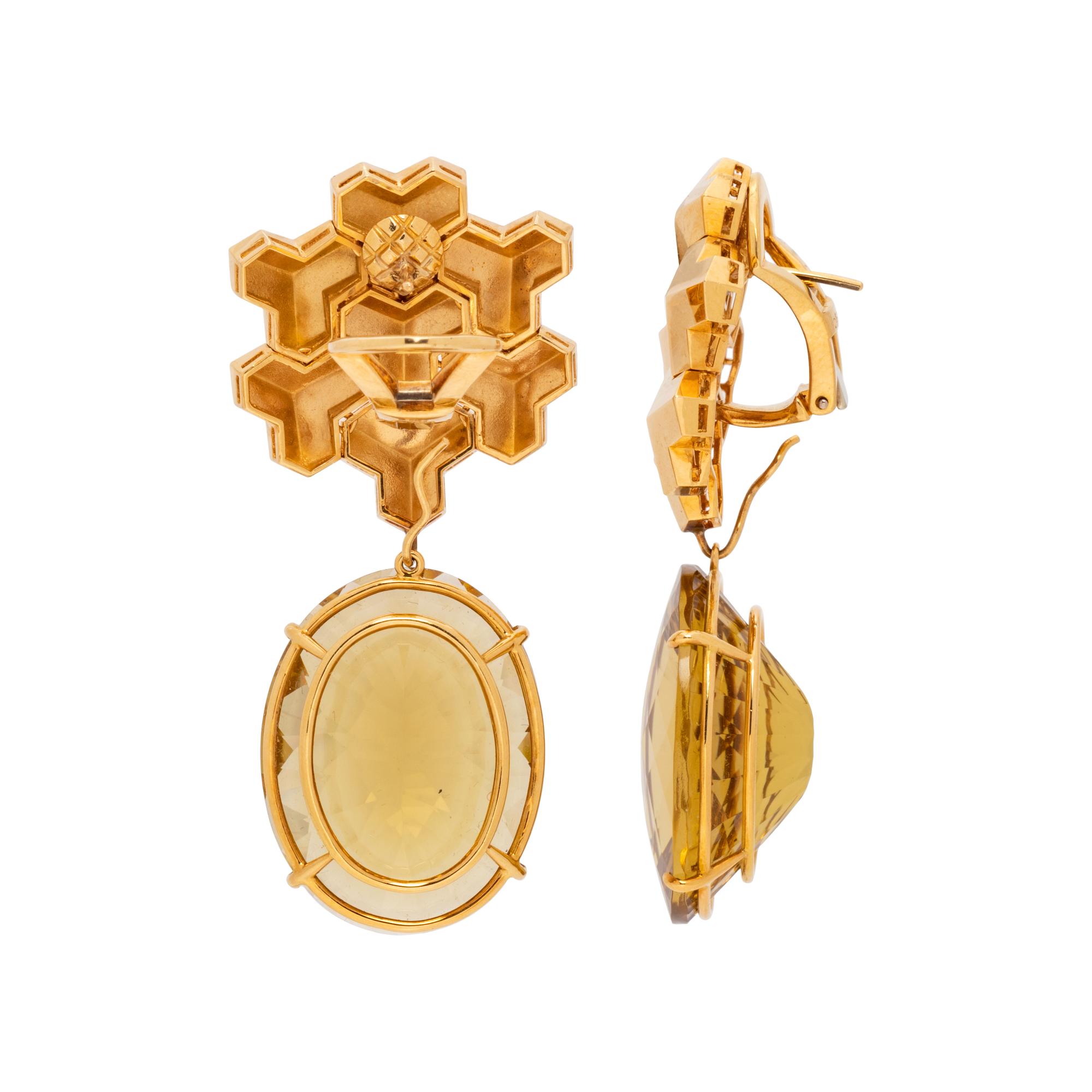 PAOLO COSTAGLI, YELLOW GOLD, AMETHYST AND CITRINE CONVERTIBLE EARCLIPS