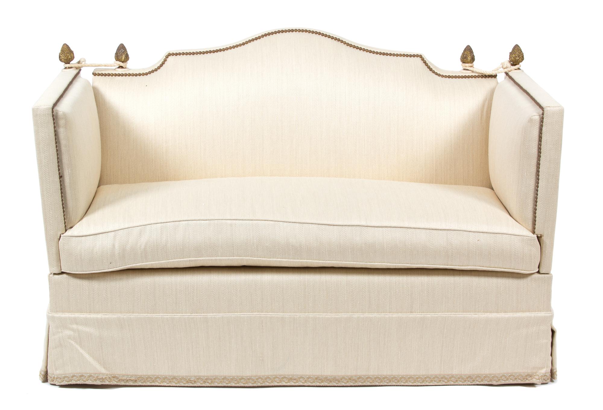 A Pair of Knole Style Upholstered Love Seats Height 35 x length 62 inches. — 20TH CENTURY